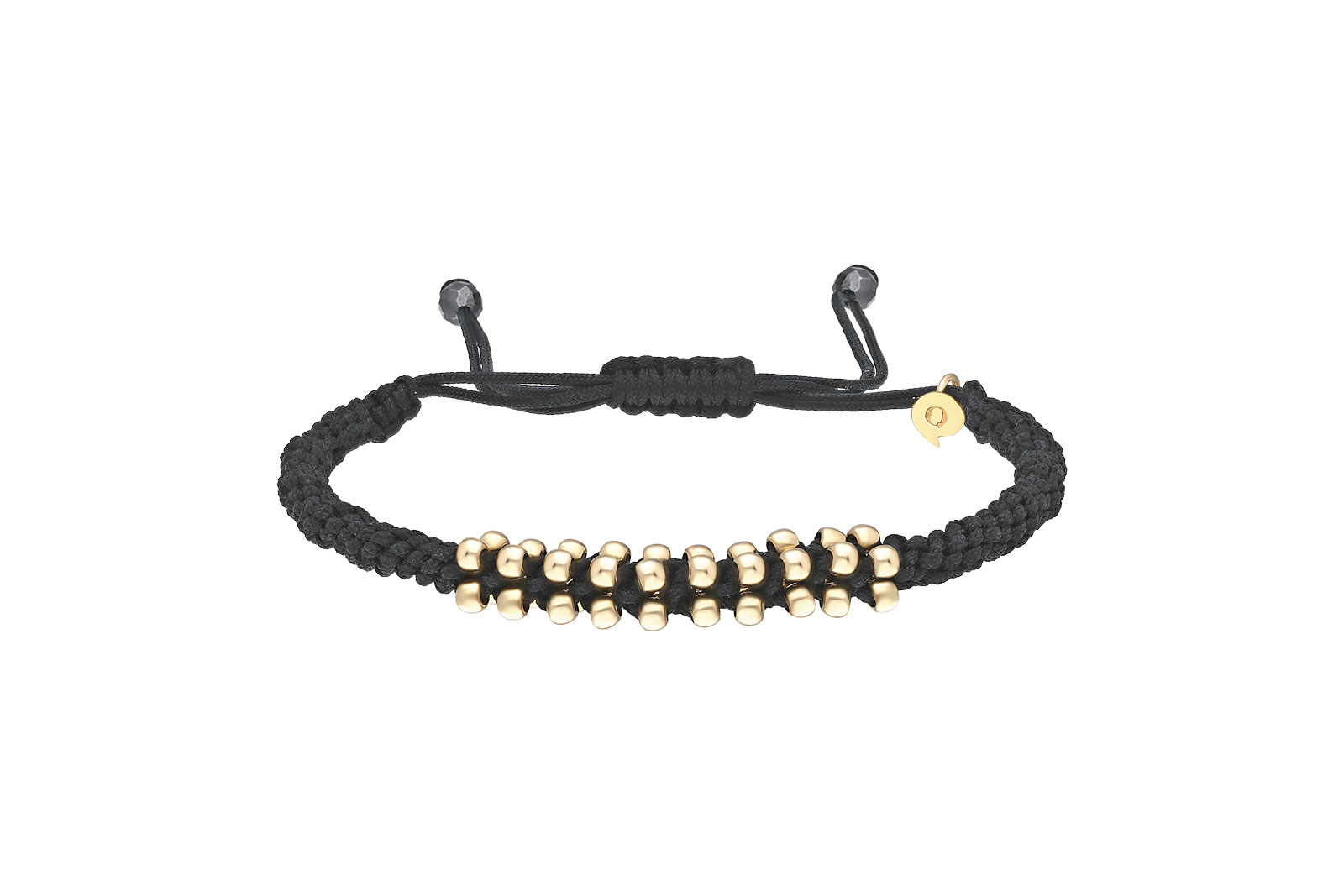 Quyumcu - 14K Gold Men's Black Cord Bracelet Quyumcu - 14K Gold Men's Black Cord Bracelet