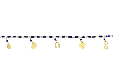 Quyumcu - 14K Gold Navy Blue Bead Anklet (1)