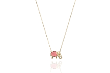 Quyumcu - 14K Gold Pink Stone Elephant Necklace Quyumcu - 14K Gold Pink Stone Elephant Necklace