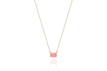 Quyumcu - 14K Gold Pink Stone Necklace Quyumcu - 14K Gold Pink Stone Necklace