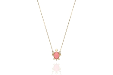 Quyumcu - 14K Gold Pink Stone Turtle Necklace Quyumcu - 14K Gold Pink Stone Turtle Necklace