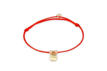 Quyumcu - 14K Gold Red Cord Bracelet with Clover (1) Quyumcu - 14K Gold Red Cord Bracelet with Clover (1)