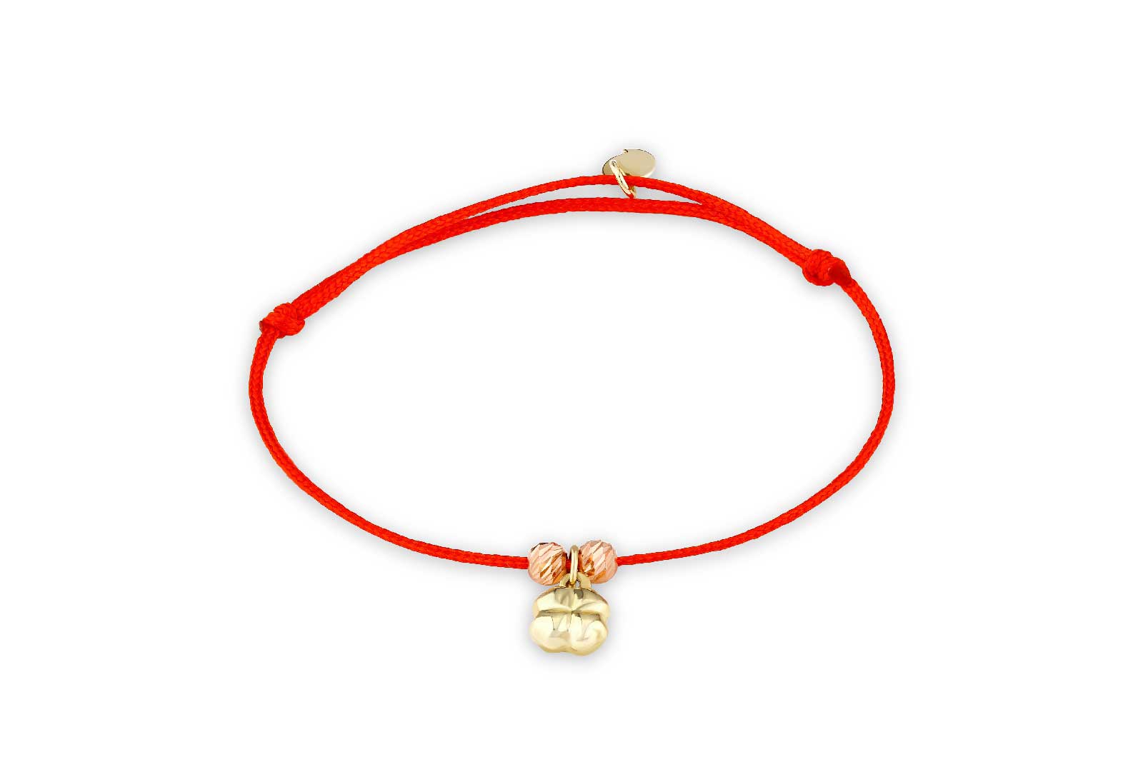 Quyumcu - 14K Gold Red Cord Bracelet with Clover (1) Quyumcu - 14K Gold Red Cord Bracelet with Clover (1)