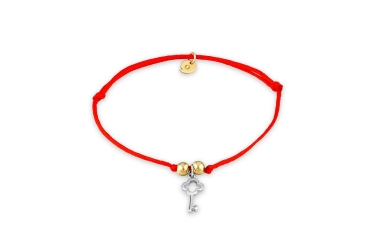 Quyumcu - 14K Gold Red Cord Bracelet with Key (1) Quyumcu - 14K Gold Red Cord Bracelet with Key (1)