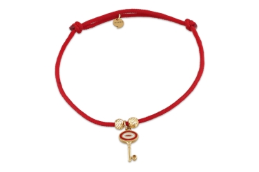 Quyumcu - 14K Gold Red Cord Bracelet with Key Figure (1) Quyumcu - 14K Gold Red Cord Bracelet with Key Figure (1)