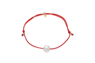 Quyumcu - 14K Gold Red Cord Bracelet with Pearl Quyumcu - 14K Gold Red Cord Bracelet with Pearl