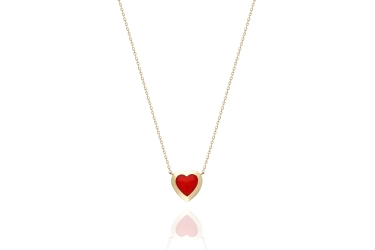 Quyumcu - 14K Gold Red Stone Heart Necklace Quyumcu - 14K Gold Red Stone Heart Necklace