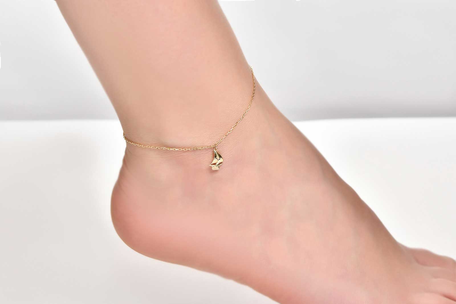 Quyumcu - 14K Gold Ship Anklet Quyumcu - 14K Gold Ship Anklet