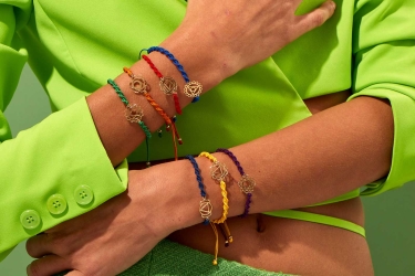 Quyumcu - 14K Gold Solar Heart Chakra Green Cord Bracelet (1) Quyumcu - 14K Gold Solar Heart Chakra Green Cord Bracelet (1)