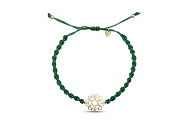 Quyumcu - 14K Gold Solar Heart Chakra Green Cord Bracelet Quyumcu - 14K Gold Solar Heart Chakra Green Cord Bracelet