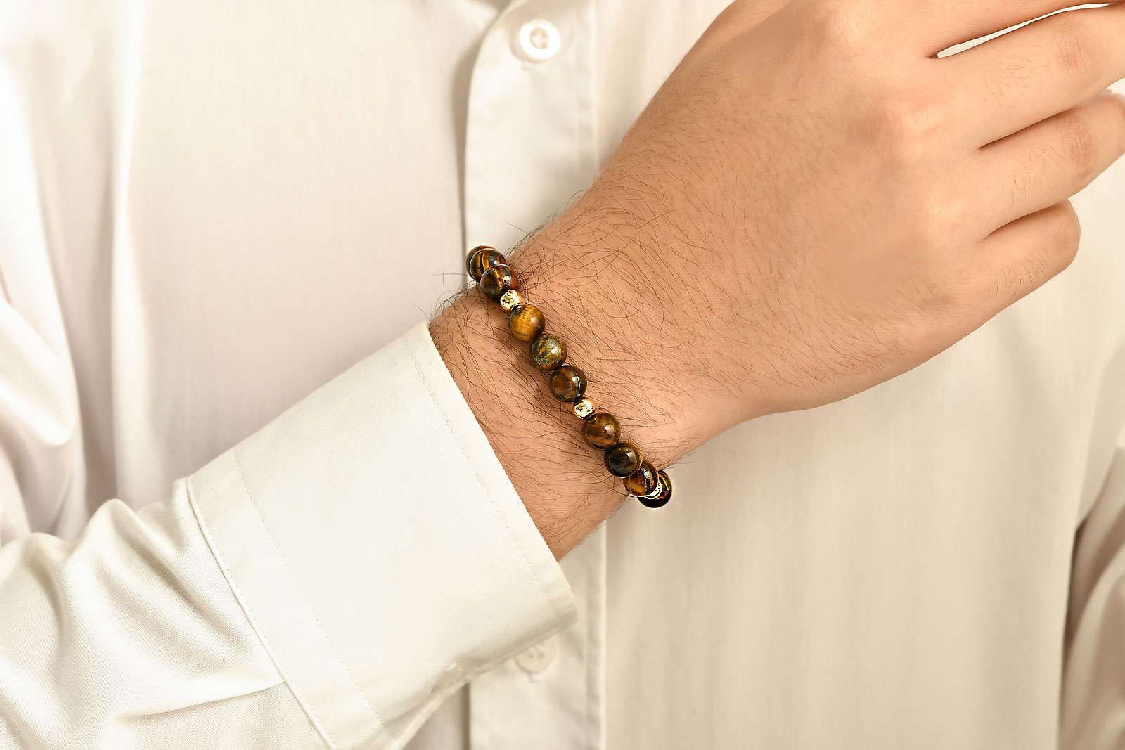 Quyumcu - 14K Gold Tiger's Eye Men's Bracelet Quyumcu - 14K Gold Tiger's Eye Men's Bracelet