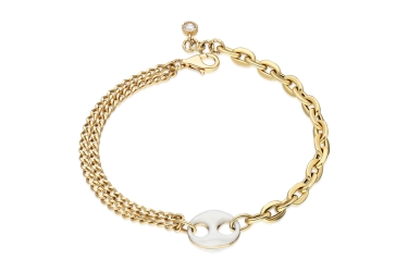 Quyumcu - 14K Gold White Enamel Bracelet