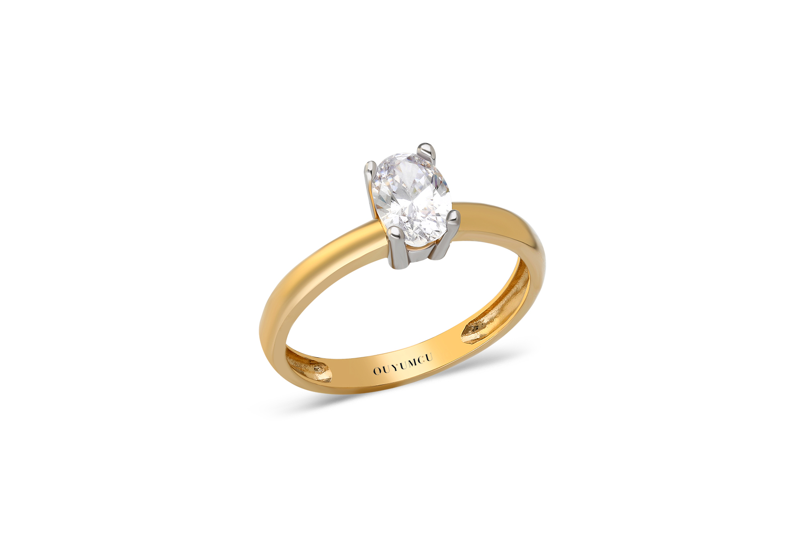 Quyumcu - 14K Gold Oval Solitaire Ring Quyumcu - 14K Gold Oval Solitaire Ring