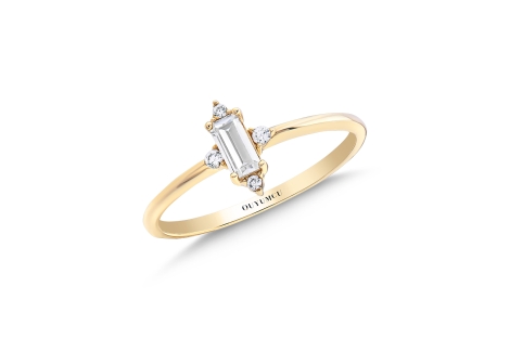 Quyumcu - 14 Ayar Altın Minimal Baget Tek Taş Yüzük Quyumcu - 14 Ayar Altın Minimal Baget Tek Taş Yüzük