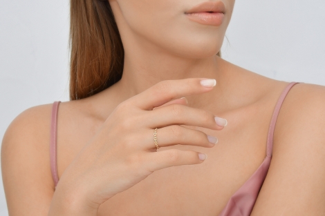 Quyumcu - 14 Ayar Altın Minimal Zincir Yüzük